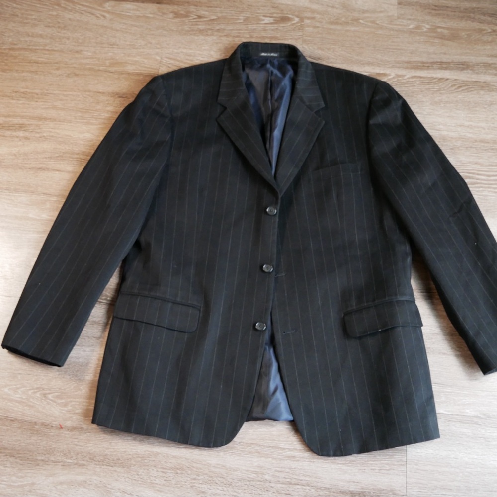 Alfani Mens Pinstripe Blazer Jacket Black 3 Button AF53P07 Size 46L